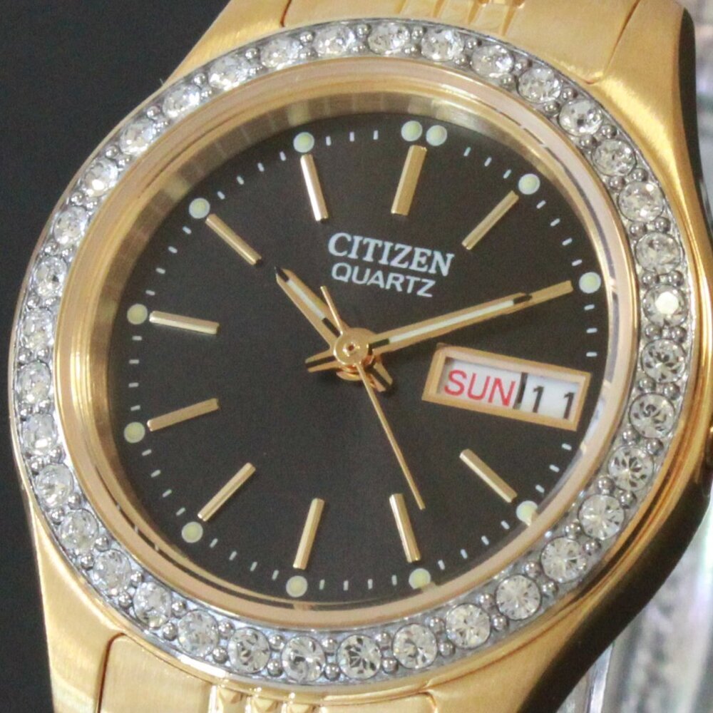Citizen Ladies Classic Quartz Watch Crystal Bezel Gold Toone Black Dial 26mm - Picture 13 of 13